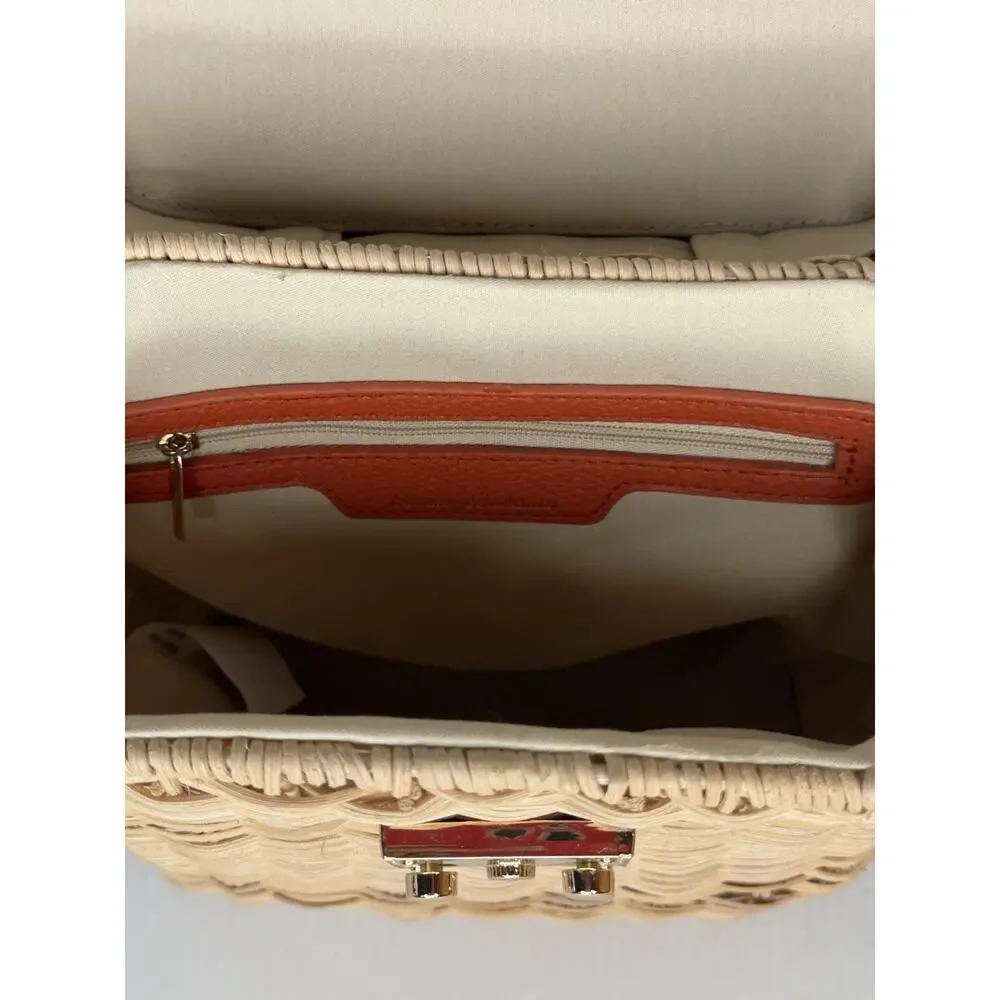 Tommy Bahama Wicker North South Shoulder Bag Orange Tan Rattan Crossbody *READ